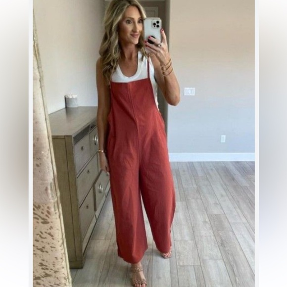 Amazon Pants - Rust Red wide leg Jumpsuit